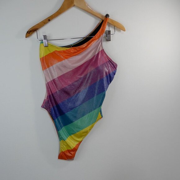 Kurt Geiger Kensington SWIMSUIT Size M L One Shoulder Piece Rainbow Metallic NEW - Picture 5 of 10